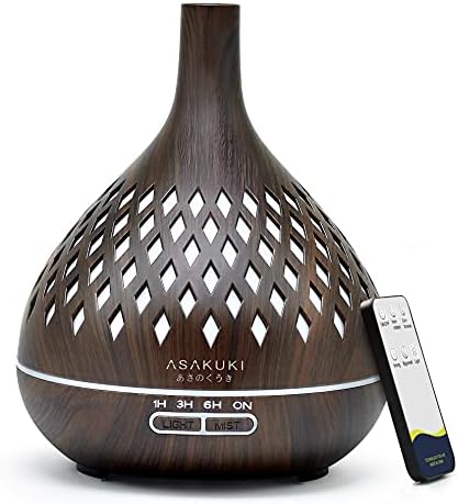 ASAKUKI Essential Oil Diffuser with Remote Control, 400ml Cool Mist Humidifier, 16 Hours Operation Aroma Diffuser with Waterless Safety Switch & 14 LED Colors