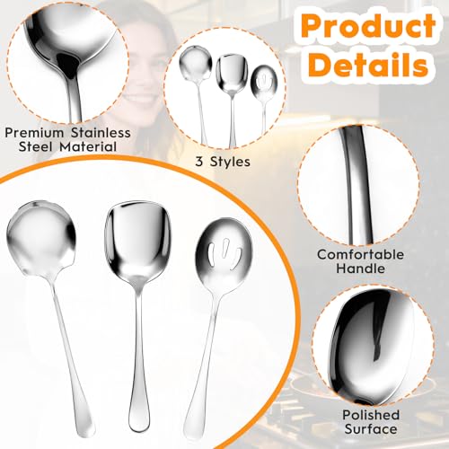 6 PCS Serving Spoon, 3 Styles Stainless Steel Serving Spoons Large, Multi-Functional Table Spoon, Cooking Spoons with Long Handle for Kitchen, Cooking, Restaurant Banquet - Image 4