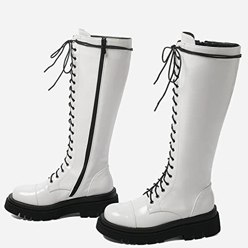 Meefit Women Goth Knee High Platform Boots Lace Up Chunky Heel Combat Tall Boots3