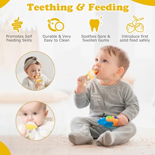 Image of WAJIAYON Easter Bunny Baby Fruit Feeder Pacifier | Infant Fruit Food Feeder Pacifier & Food Dispensing Spoon | Fresh Fruit Teethers for Babies | Silicone Feeder Baby,Gifts for Boys and Girls-Rabbit
