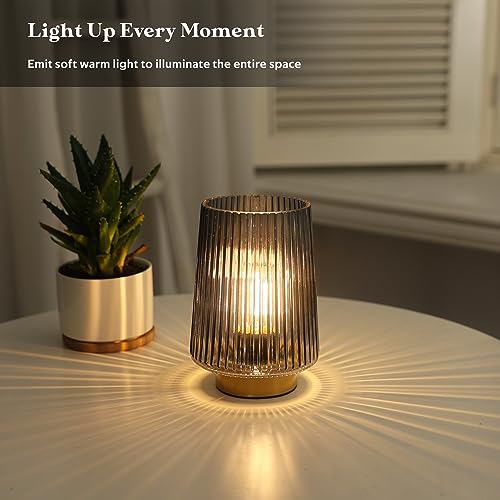 Battery Operated Lamp with Timer, Small Cozy Table Lamp for Dorm Room, Aesthetic Cordless Bedside Battery Lamp for Living Room/Shelf/Office Desk/Side Table Grey