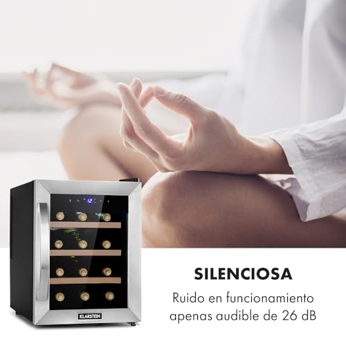 Nevera expositora vino 12 botellas Klarstein pequeña con rango de 4-22°C y panel táctil 5