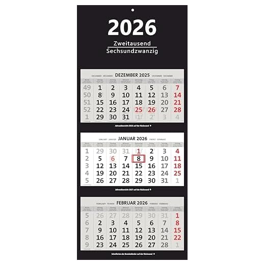 XXL 3-Monatskalender 2026 schwarz großer Wandkalender Bürokalender