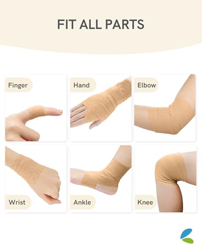 Image of FriCARE Self Adhesive Bandage Wrap, Medical Tape in First Aid Kit, Tan | Elastic Cohesive Bandages for Sports /Vet /Wrist Ankle Wounds, 2 Inches X 5 Yards, Latex-free 6 Rolls