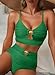 Herseas Women's 2 Piece Ribbed Bikini Sets Spaghetti Straps Cute Bathing Suit Seashell Ring V Neck High Waisted Swimsuits 2026 Beach Fashion Outfits Dark Green Large