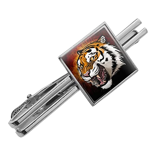 GRAPHICS & MORE Fierce Tiger Square Tie Bar Clip Clasp Tack- Silver or Gold