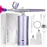 SAVILAND Airbrush for Nails: Limitless Nail Art Creativity Airbrush Kit Pro Dual-Mode Rechargeable 0.3mm Nozzle Makeup Set Nail Airbrush Machine for Ombre French Airbrush Paint Salon（Purple）