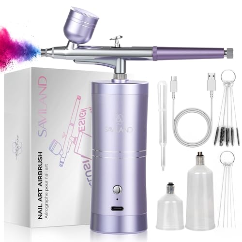 SAVILAND Pro Airbrush for Nails: 2026 Optimized 25 PSI for Flawless Nails Engineered for Flow-Locked Atomization & Steady Output 0.3mm DLC-Coated Nozzle, Dual-Charge Cordless for Uninterrupted Salon