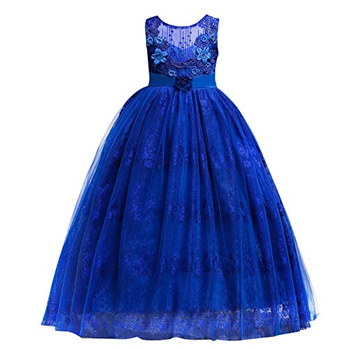 Flower Girls Floral Lace Tulle Sleeveless Dress Princess Birthday Pageant Party Bridesmaid Wedding Long Maxi Gown