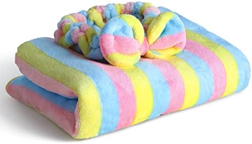 Queenshin Light Yellow Fox Mushroom Double Bed Blanket 150 * 200 CM, 270 GSM Cozy Fluffy Flannel Throws for Couch Sofa