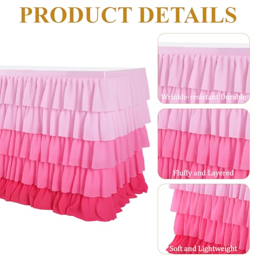 Jupe de table rose en tulle CREATCABIN nappe rectangulaire à volants polyester - 7