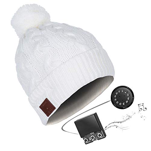 Music Headset Beanie Bluetooth | Mütze Funkkopfhörer Stereo-Lautsprecher-Mikrofon Wireless Cap | kompatibel mit Smartphone,ivorywhite