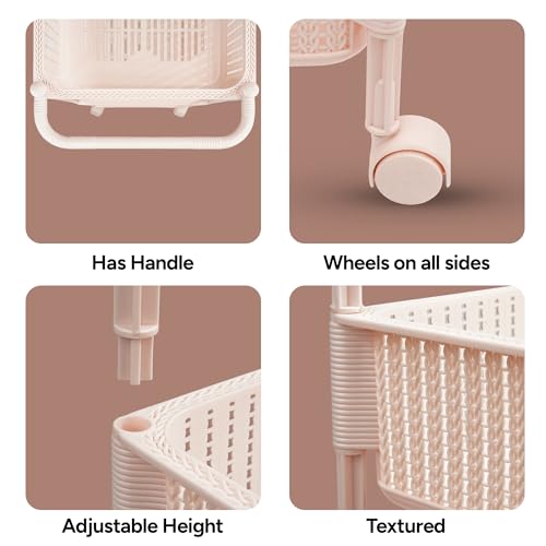 Image of Nayasa Rope Trolley 3 Layers | Kitchen Organizer | Kitchen Shelf Organizer | Vegetable Basket for Onion,Potato | Vegetable Trolley with Wheels | Ivory