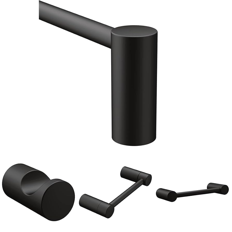 FORIOUS Bathroom Hardware Set 6-Pieces Towel Bar, Towel Ring, Robe Hook Toilet Paper Holder Bathroom Wall Mounted Matte Black Hh0216b6