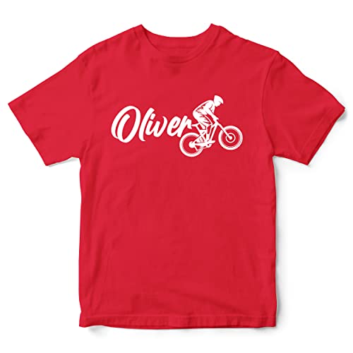 Personalised Boys Mountain Bike T Shirt, Kids Custom Biking Gifts Boys Tee, Christmas and Birthday Gifts for Son who Loves Bike Riding, 5-6 Years, Red