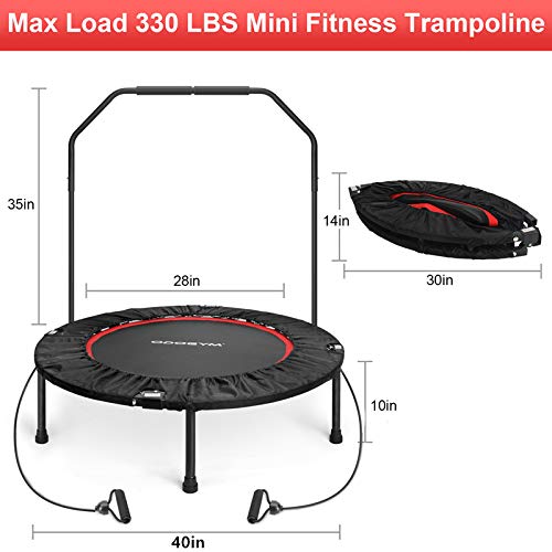 40 Inch Foldable Portable Trampoline For Adults And Kids Mini Fitness Trampoline For Indoor Outdoor Round Jumping Rebounder Trampoline With Safety Pad Workout Max Load 330Lbs (With Foam Handle) #TOP1