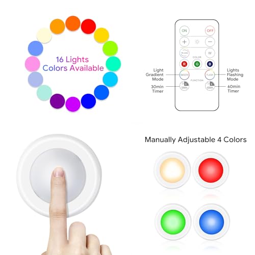 WUYOR Lumières sans fil sous meuble avec télécommande – Pack de 3 lumières à LED changeant de couleur, contrôle tactile, alimentées par piles, éclairage de cuisine avec luminosité réglable – vue 5