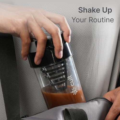 Image of CULT Cyclon Shaker Bottle 500ml with Mixer Ball & Storage, Leakproof, Portable Protein Shaker for Gym, Fitness & Travel - Black Grey