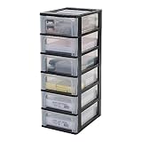 Iris Ohyama, Tour de rangement, organiseur, 6 tiroirs de 7 L, format A4, transparent, bureau, salon - Organizer Chest OCH-2006 - Noir