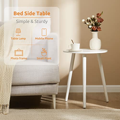 Apicizon Round Side Table, White Nightstand Coffee End Table For Living Room, Bedroom, Small Spaces, Easy Assembly Modern Home Decor Bedside Table With White Wood Legs, 16.5 X 20.5 Inches #TOP5