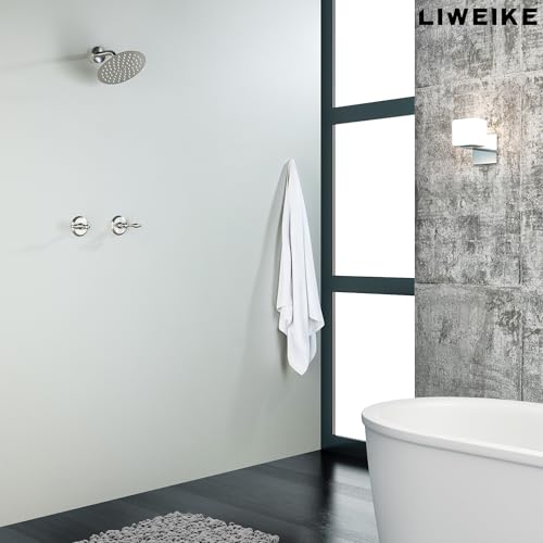 LIWEIKE 2 Handle Shower Faucet, Two Handles Shower Faucet Set with 8 Inch Extra Large Rainfall Shower Head Wall Mounted Two Knobs Bathroom Shower Faucet Trim Rough-in Brass Valve, Brushed Nickel by LIWEIKE - Used condition - Image 8