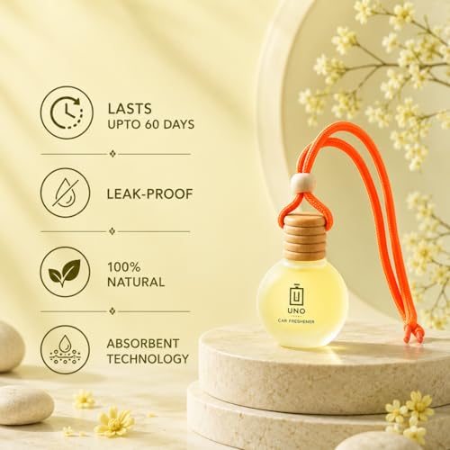 Image of UNOAROMA Lemonade Car Air Freshener, Long Lasting Hanging car perfume, Toxin-Free Oil in Glass Bottle with Wooden Diffuser, Car Accessories for fresh aroma, Last Up to 60 Days (15mlx2)