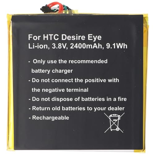 AccuCell Batterie Li-ion compatible avec HTC Desire Eye, 3,8 V, 2400 mAh, 9,1 Wh, intégrée, sans outils