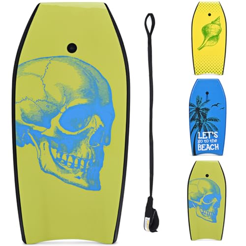 HOMASIS Planche de Surf L, Bodyboard en XPE et HDPE avec corde de poignet, tablette croissant pour surf, adaptée à 14 ans, charge 85 kg, 104 x 51 x 6 cm...