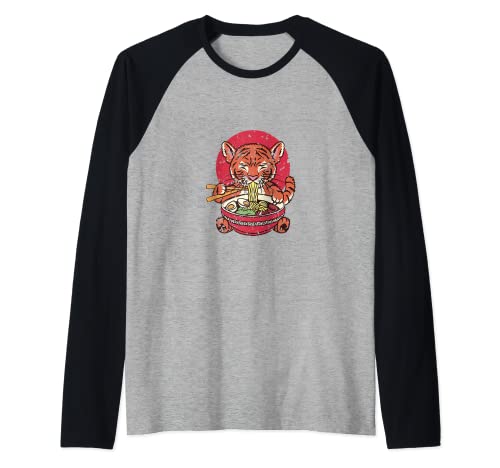 Cute Tiger Ramen Lover Designs Camiseta Manga Raglan
