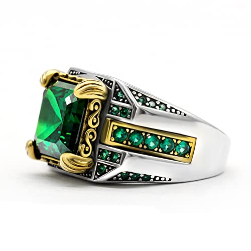 LovePlus Solid S925 Sterling Silver Square Zircon Ring Red Green, Blue Gem Turkey Handmade Elegant Style Men's/Women's Ring, Suitable for Daily Wear Gift Size 7-123