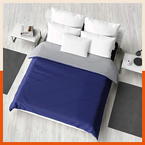 Siesta by Bathla – ELVA Reversible Microfiber Comforter / Blanket / Quilt / Duvet for Home with Ultra-Soft Fabric Cover & Siliconised Fill | Double – Navy & Grey – 200 GSM