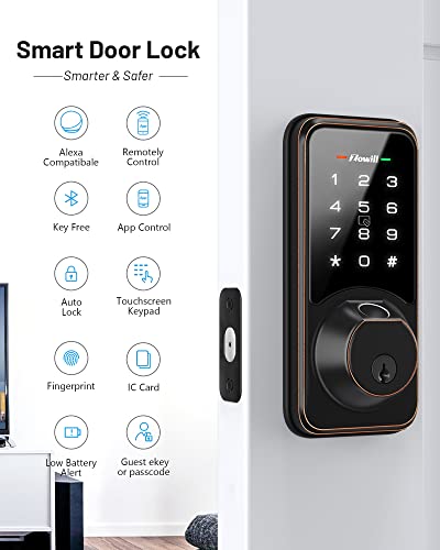 Wifi Smart Deadbolt Lock, Zowill Fingerprint Door Lock With App & Voice Control, 7-In-1 Smart Door Lock For Front Door, Touchscreen Keyless Entry Door Lock, Work With Alexa, Ekey Sharing, Auto Lock #TOP2