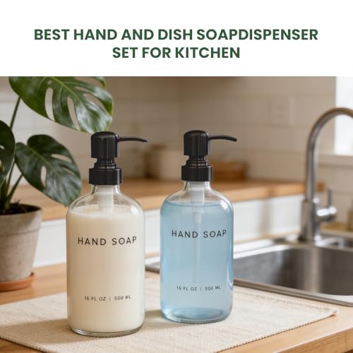 Image of 16 Oz Soap Dispense with Black Rust Proof Stainless Steel Pump Classic Decor for Bathroom Kitchen Farmhouse Decor Great for Essential Oils, Lotions, Liquid Soaps