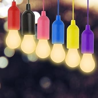 CONDUR 1pcs LED Bulbs Pull Cord Light LED Pull Cord Light Hanging LED Bulb Pull Wire Drawstring Light Bulb Black LED Pendant Lights Led Hanging Light Bulb Battery Powered Colorful Pull Cord Bulbs