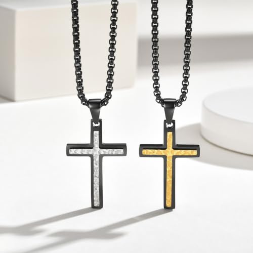 Silver Cross Necklace for Men-Hammered Christian Pendant Chain Necklaces - image 7