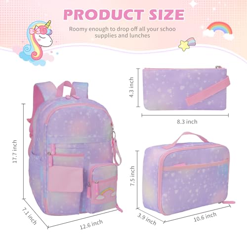 Girls Backpack,Cute Rainbow School Backpack Set for Girl Kid, Kawaii Girls Elementary Bookbag for Children Students2