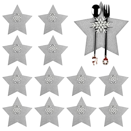 Weysoo Bestecktasche Weihnachten, 12 Stück Pentagramm Besteckhalter...