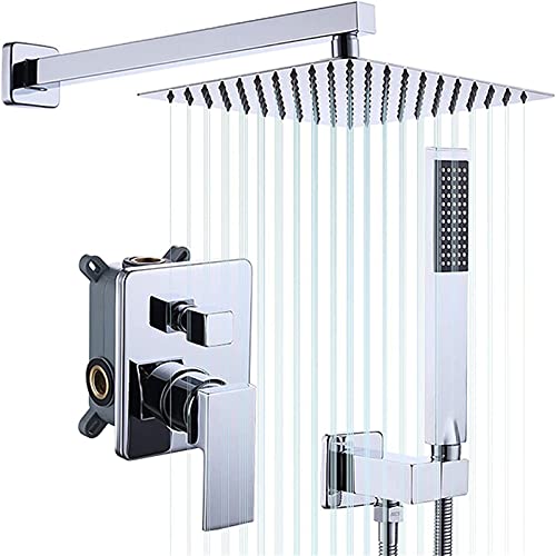 Colonne de douche pluie 8 pouces avec douchette et mitigeur argent brossé