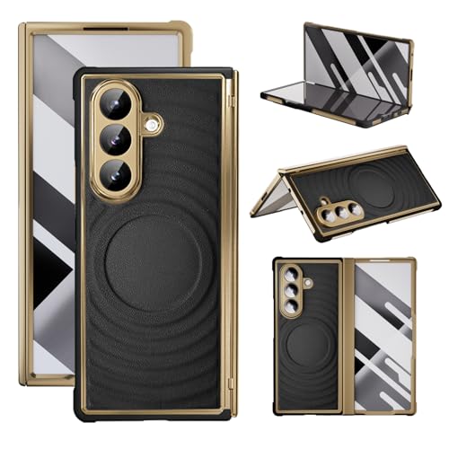 Coque magnétique Z Fold 7 antichoc en cuir avec protection d'écran intégrée