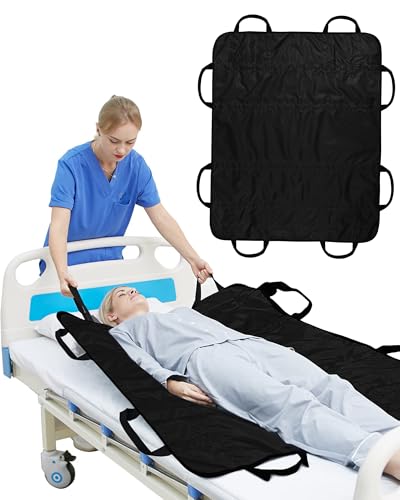 【YAMANMAN】移乗ベルト 起き上がりサポート 介護用品 立ち上がり補助 担架 一人用/二人用介護リフト 患者/高齢者移動サポート 負担減る 持ち運び可能介護シート 通気性 介助リフト 入院 患者 家庭用 大型 (黒, 大型)