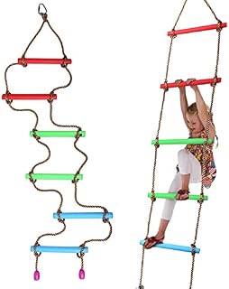 BIGLUFU 6.6FT Climbing Rope Ladder for Kids, Hanging Ladder for Swing Set-Tree Ladder Toy for Children, Indoor and Outdoor Fitness Toy Exercise Equipment