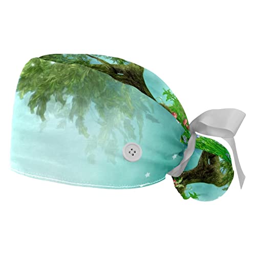 Chapeaux bouffants JDEZ avec motifs marguerites et arbre vert pour le travail