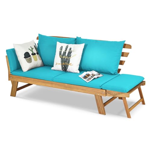 GOPLUS Gartenbank Holz, Gartensofa mit Liegefunktion, 2-3 Sitzer Holzbank...