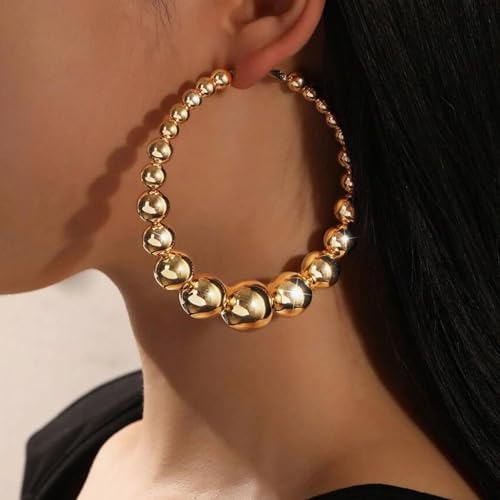 Big Hoop Earrings for Women Chunky Gold Hoop Earrings Beaded Exaggerated Thick Large Hoop Earring Jewelry Gift2