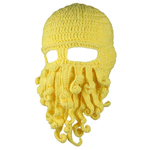 Kafeimali Men's Head Barbarian Vagabond Beanie Original Foldaway Beard Octopus Pirate Hats Bearded Caps (Yellow)