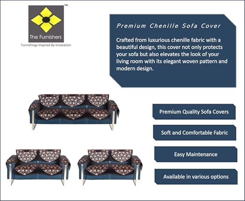 Image of Premium Chenille Woven Anti-Slip 7 Seater Sofa Cover with Arm Rest | L-Shape Sofa Seat Protector for Living Room | Durable & Stylish Slipcover - Brown Phoolkari