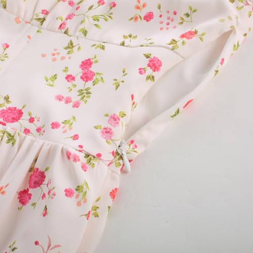 Image of Scarlet Darkness Women's Floral Corset Dress with Split 2026 Summer Spring Square Neck Midi Milkmaid Dresses Beige Red Floral S