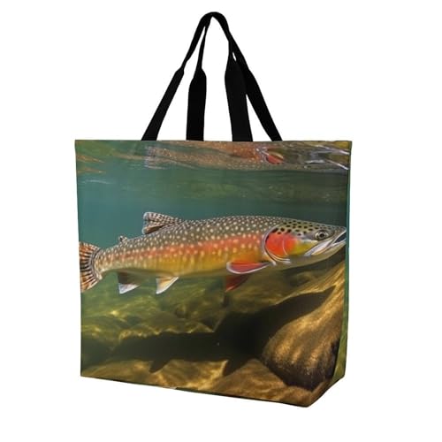 Women's Multi-Functional Shopping Bag，Brook Trout Fly Fishing Printing Messenger Bag Shoulder Bag for Travel, Work, Shopping & Parties with Inner Pocket, Grocery Bag Lightweight & Water-Resistant