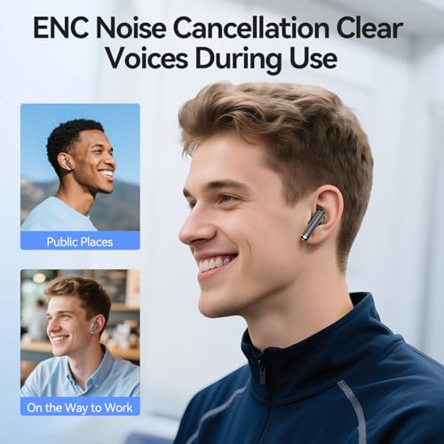 Image of Wireless Earbuds, Bluetooth 5.4 in Ear Headphones Wireless Bluetooth with ENC 4 Mics, Bluetooth Earbuds 50 Hour Noise-Cancelling Ear Buds with LED Indicator, IPX7 Waterproof for Sports /Work Black