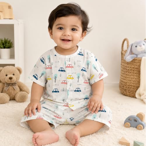 Image of Fabrify Organic Muslin Cotton Baby Top and Bottom Set, Sleepsuit Night Dress, Infant Toddler Clothing